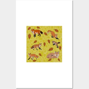 Red Foxes in Yellow Posters and Art